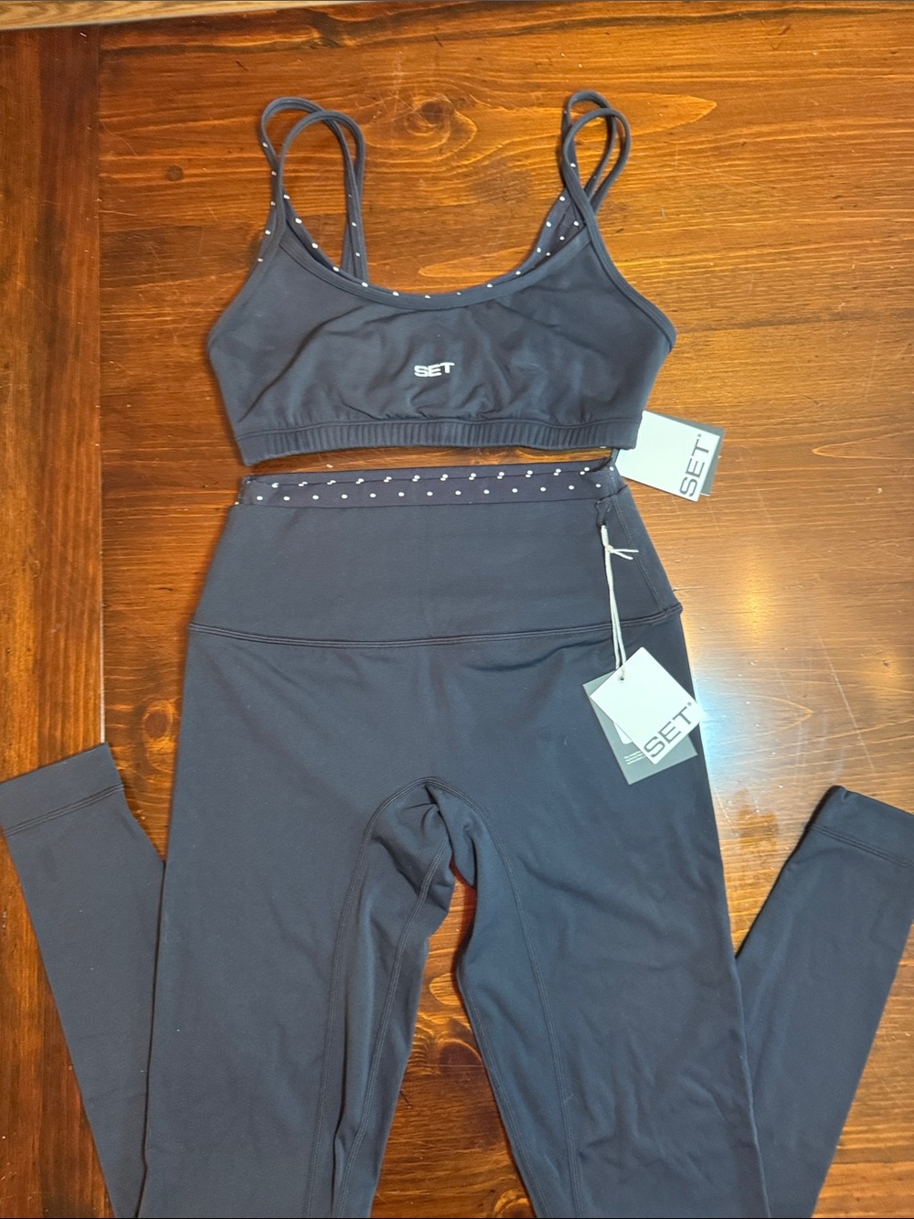 SET Active Black Sports Bra & Leggings Set with Dot Waistband